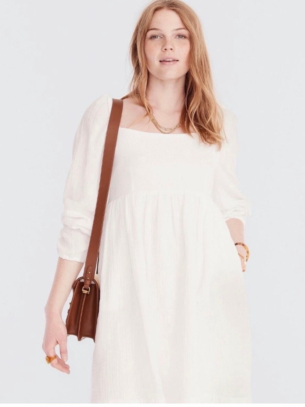 J. Crew Squareneck Soft Gauze White Dress Pockets Size Small